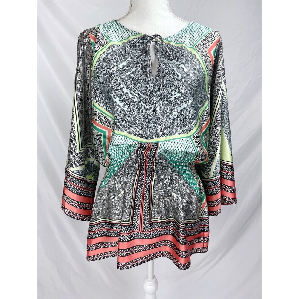 Calvin Klein Women Medium?‎ Blouse Kimono Sleeve Tie Neck Pullover